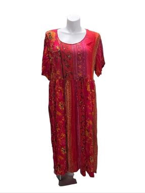 Vintage MPH Size 2X Red Mixed Print Floral Scoop-Neck Maxi Dress